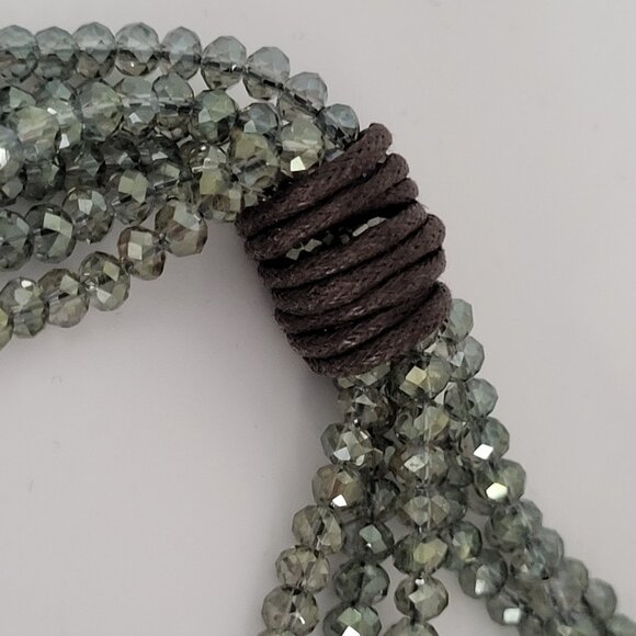 Boho Drop Tassel Necklace Cord & Crystal Bead Green AB Crystals - Picture 8 of 12